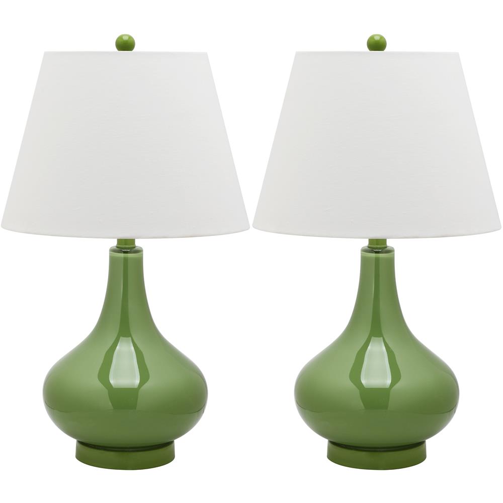 Safavieh LIT4087G AMY GOURD GLASS (SET OF 2) GREEN BASE AND NECK TABLE LAMP